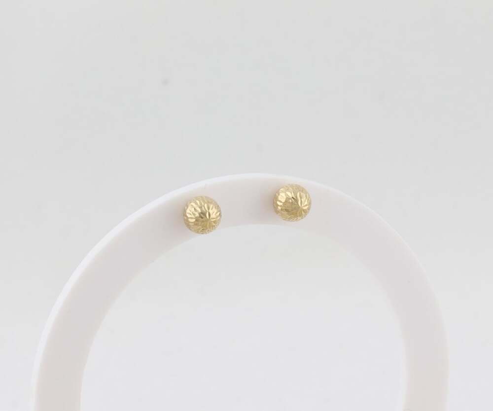 14k Yellow Gold 6.5mm Diamond Cut Textured Ball Bead Earrings Studs 1/4" - Picture 4 of 8